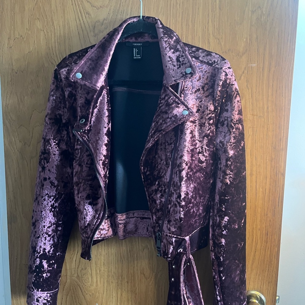 Forever 21 Velvet Leather Jacket in Purple